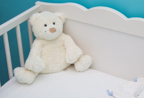 Teddie in child's cot