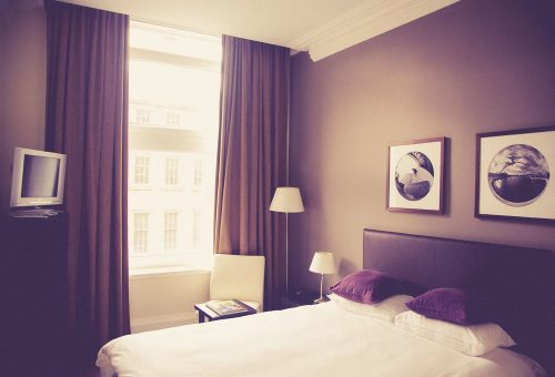 Bedroom with curtains