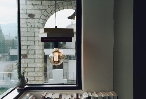 Books on top of light feature