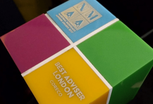 Colourful cube award graphic, mortgage industry awards