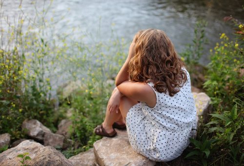 Person sitting near water