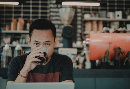 Person drinking coffee