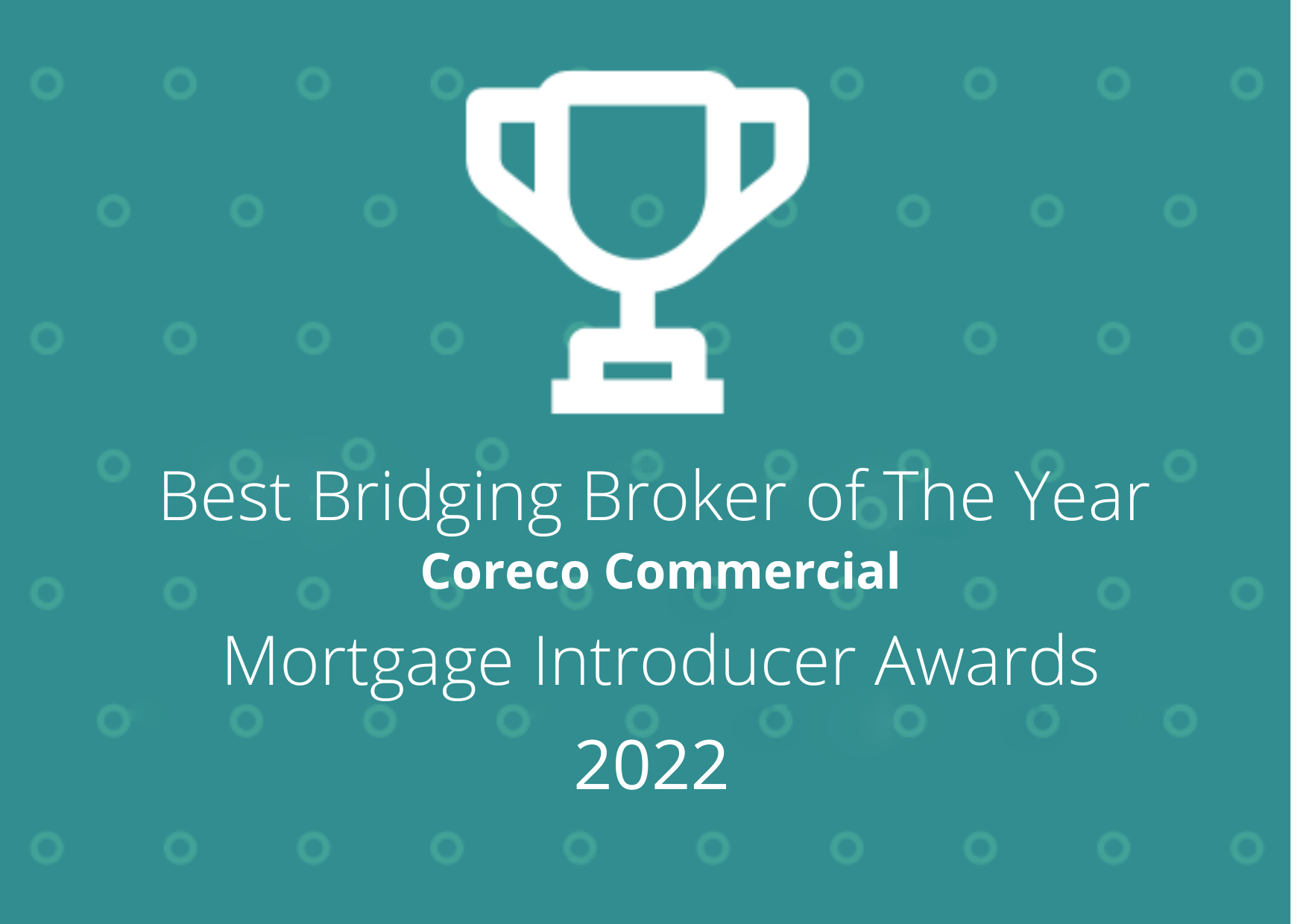 Mortgage Introducer Awards 2022 trophy graphic for Best Bridging Broker of the Year, Coreco Commercial