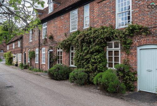 Row of red brick cottages