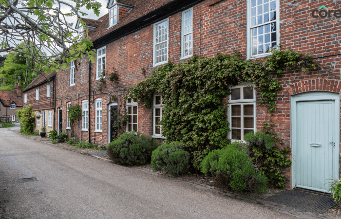Row of red brick cottages