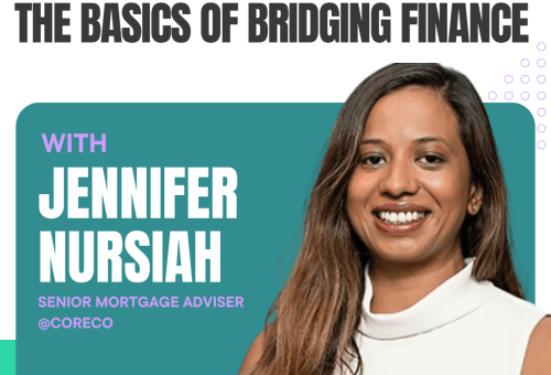 The Coreco Couch podcast graphic: The Basics of Bridging Finance, with Jennifer Nursiah