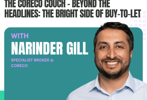 The Coreco Couch podcast graphic: Beyond the Headlines, The Bright Side of Buy-to-Let, with Narinder Gill