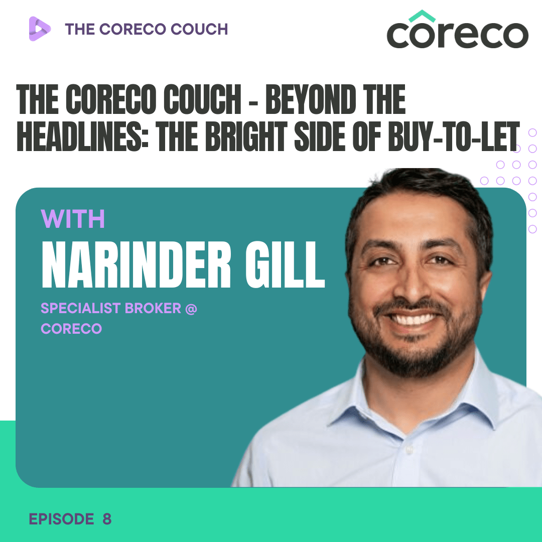 The Coreco Couch podcast graphic: Beyond the Headlines, The Bright Side of Buy-to-Let, with Narinder Gill
