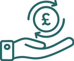 Icon illustration of a hand holding a pound coin