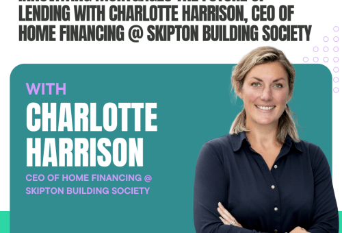 The Coreco Couch podcast graphic: Lending with Charlotte Harrison, CEO of Home Financing at Skipton Building Society