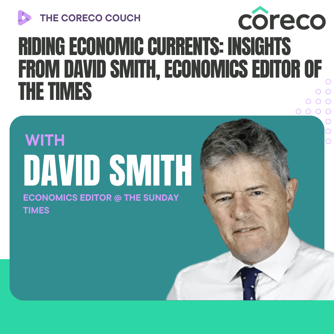 The Coreco Couch podcast graphic featuring David Smith, Economics Editor of The Times