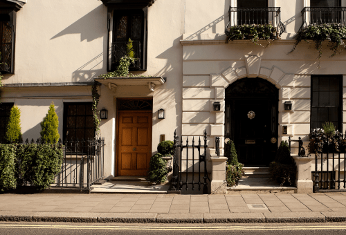Elegant townhouse with a columned entrance