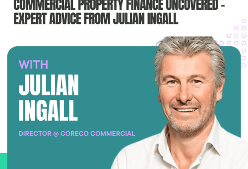 The Coreco Couch podcast graphic: Commercial Property Finance Unpacked, expert advice from Julian Ingall