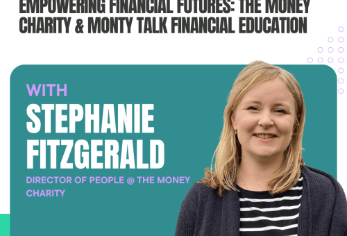 The Coreco Couch podcast graphic: Empowering Financial Futures, The Money Charity & Monty talk financial education, with Stephanie Fitzgerald
