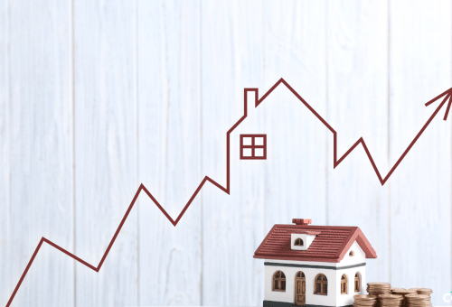 Illustration of a house with an upward arrow, representing rising value from home renovation