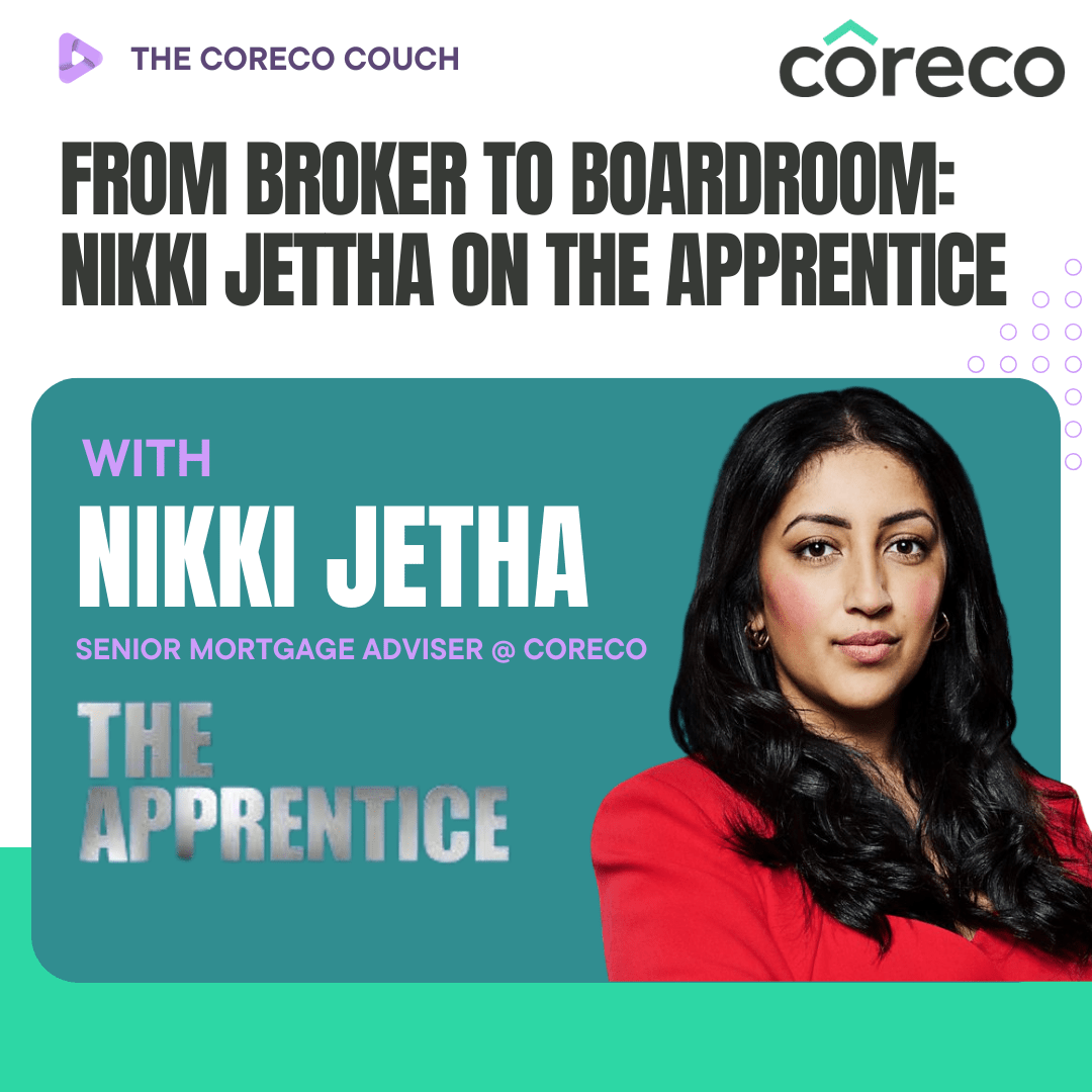 The Coreco Couch podcast graphic: From Broker to Boardroom, Nikki Jetha on The Apprentice